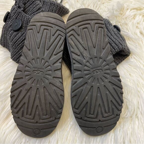 UGG Womens Fringe Boots Button Tall Genuine Sheepskin Lining 1878 Dark Gray 6 - Picture 4 of 6
